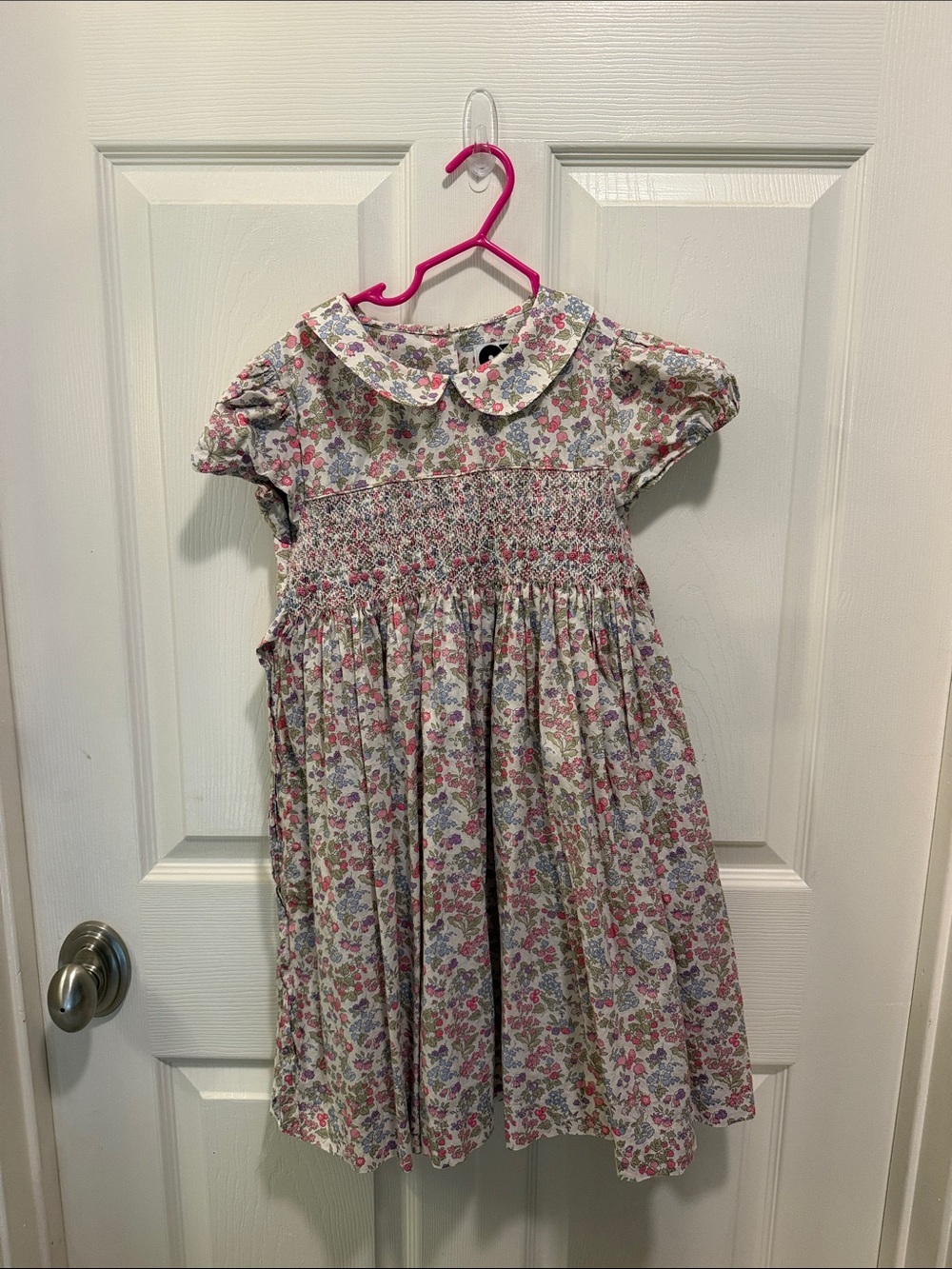 Smocked Floral Peter Pan Dress for Girls - Pink & Lavender